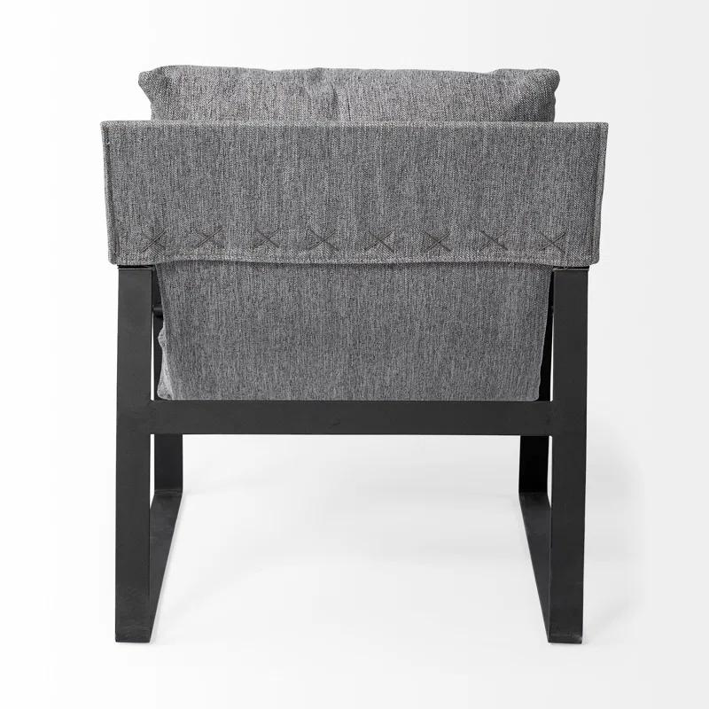 Gray Fabric and Black Iron Slipper Accent Chair