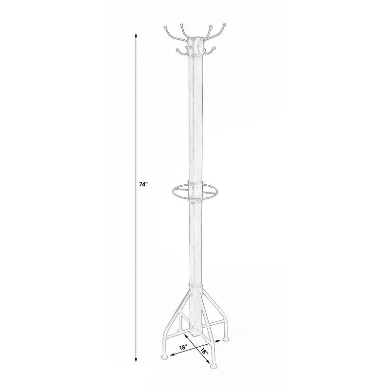 Transitional Logan Square White Freestanding Coat Rack with Silver Hooks