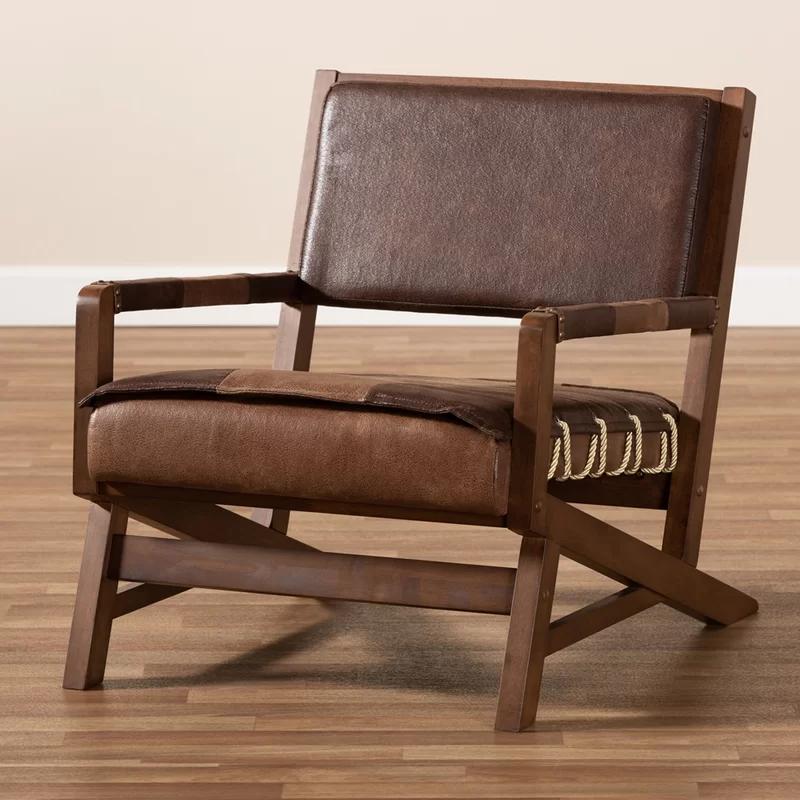 Rovelyn Rustic Brown Faux Leather & Walnut Wood Accent Chair