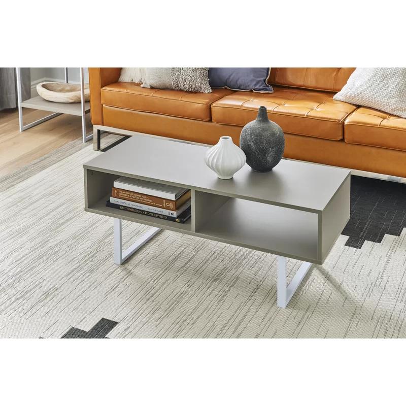 Modern Taupe Wood & Metal Coffee Table with Storage