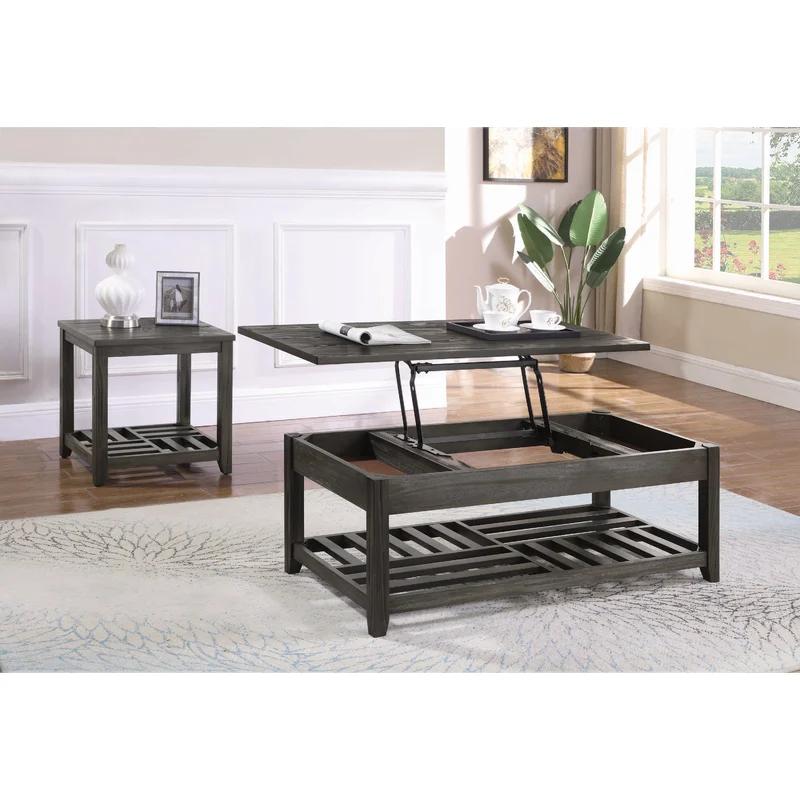 Transitional Gray Rectangular Lift-Top Coffee Table with Storage