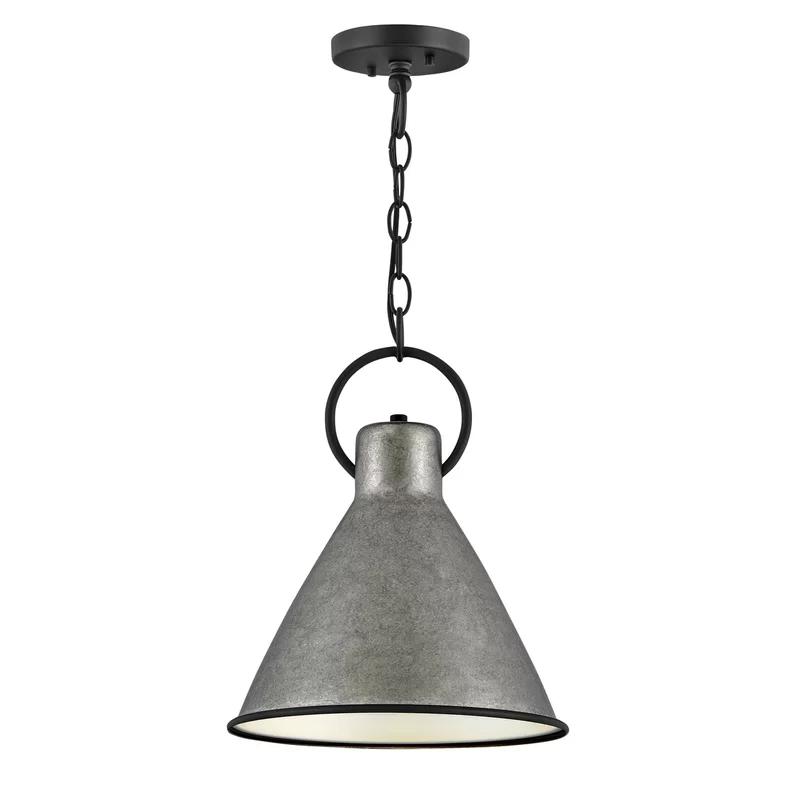 Rustic Pewter 15.5'' Single Light Metal Pendant with Distressed Black Accents