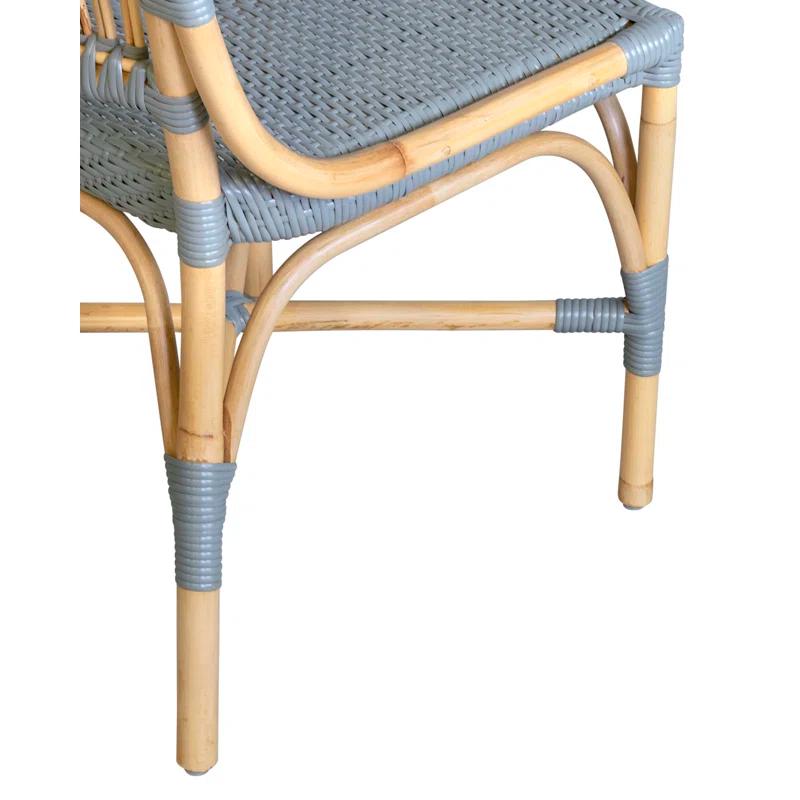 Modern French-Inspired Gray Rattan Slat Back Side Chair