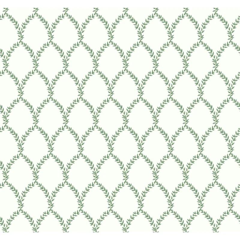 Laurel Leaf Arc 27' x 27" Removable Wallpaper Roll in Green/White