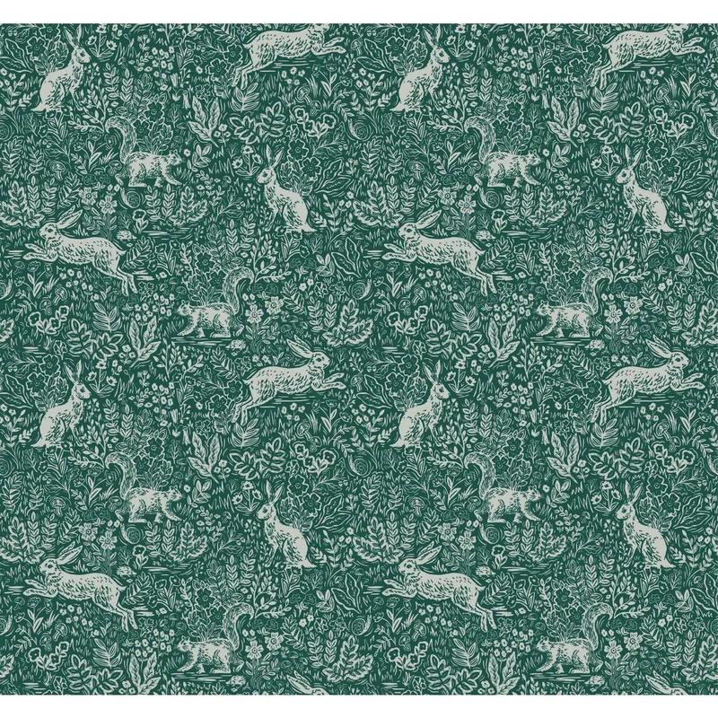 Fable Forest 27' x 27" Black and Dark Green Illustrated Wallpaper