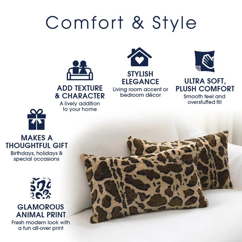 Cheer Collection Animal Print Faux Fur Throw Pillow (Set of 2)