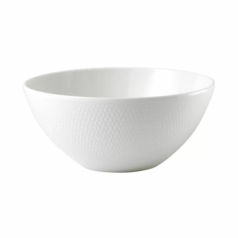 Elegant Geometric Embossed 16-Piece Porcelain Dinnerware Set, White