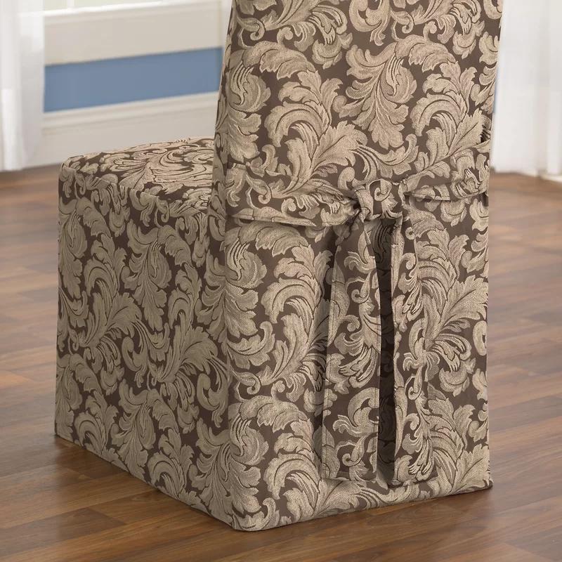 Elegant Scroll Brown Stretch Dining Chair Slipcover