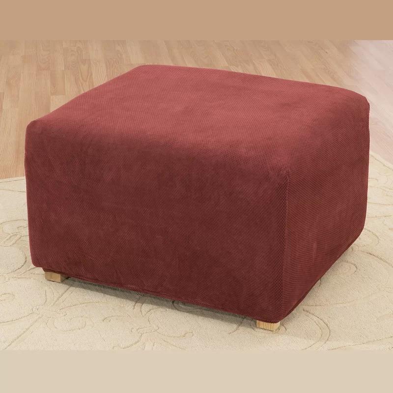 Garnet Stretch Pique 30" Ottoman Slipcover with Waffle-Weave Texture