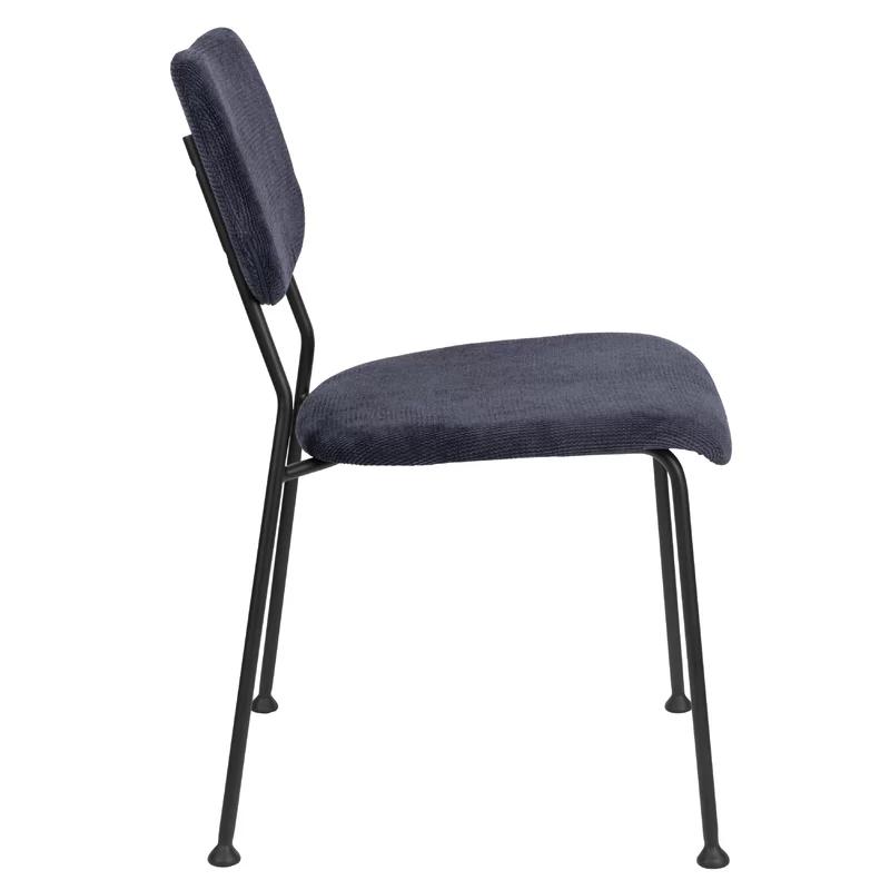 Gray Blue Upholstered Metal Midcentury Side Chair