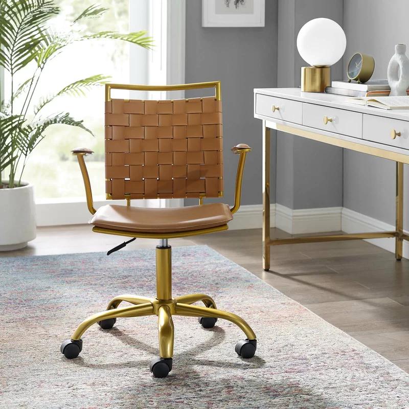 Elevate Tan Faux Leather Adjustable Office Chair with Gold Base