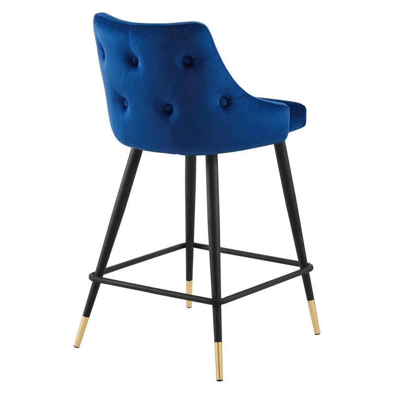 Navy Velvet Counter Stool with Black and Gold Legs