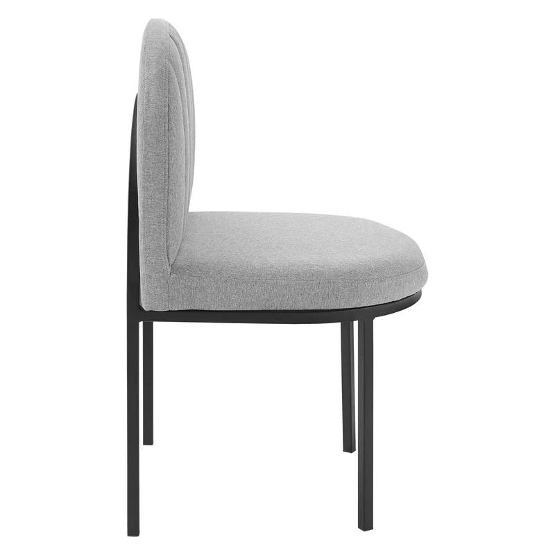 Isla Channel Tufted Side Chair in Black & Light Gray with Metal Frame