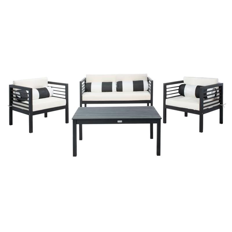 Barcelona Coastal Chic 4-Person Outdoor Seating Set in Beige & Black