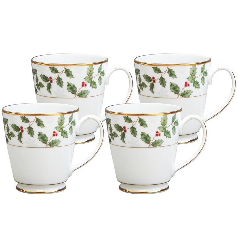 Noritake Noritake Holly and Berry Gold Coffee Mugs, 12 oz. (Set of 4)