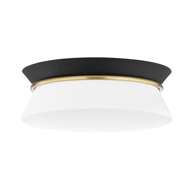 Transitional Aged Brass and Black 2-Light Opal Etched Glass Flush Mount