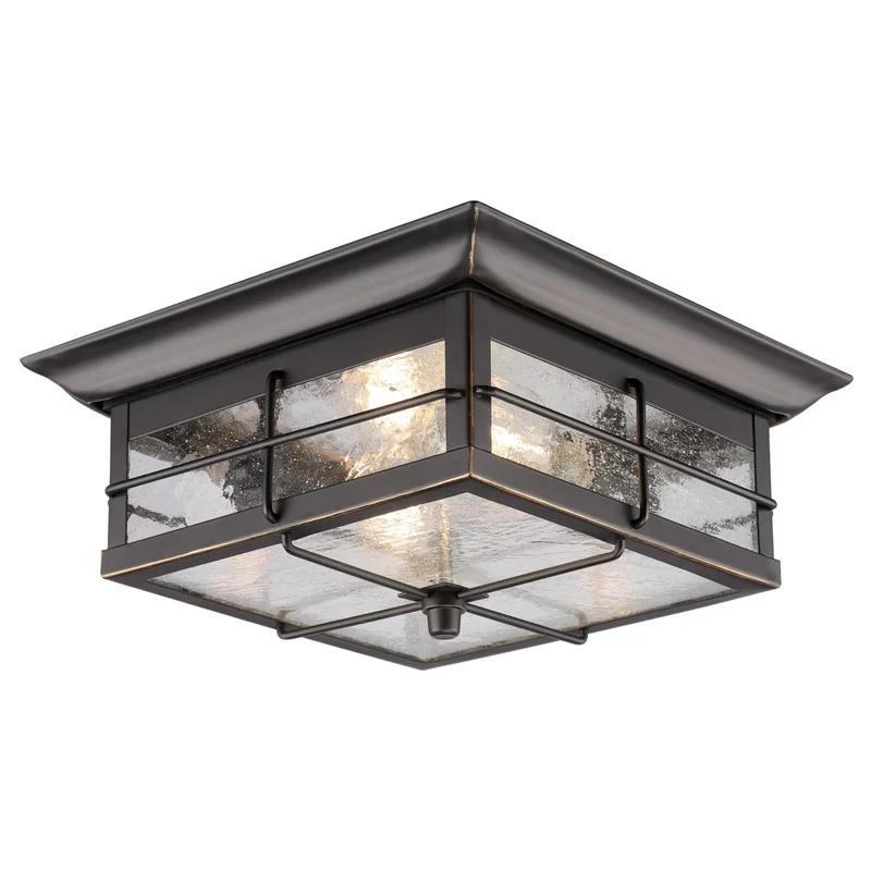Orwell Matte Black and Bronze 11" Outdoor Flush Mount with Clear Seeded Glass
