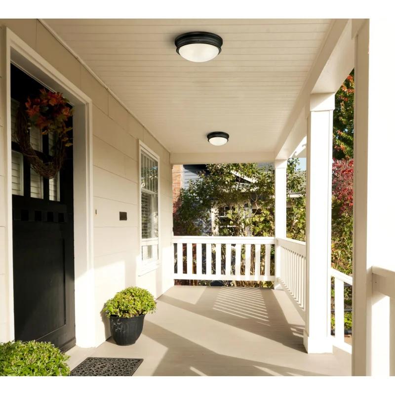 Meadowbrook Matte Black Frosted Glass 13" LED Outdoor Flush Mount