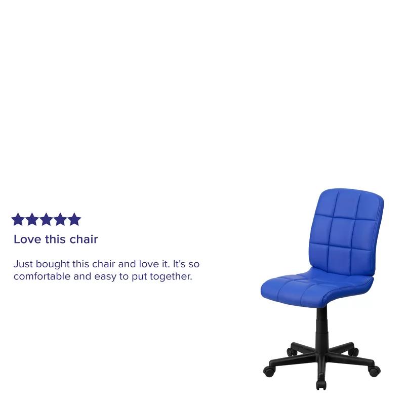 Mid-Back Blue Quilted Vinyl Armless Task Chair
