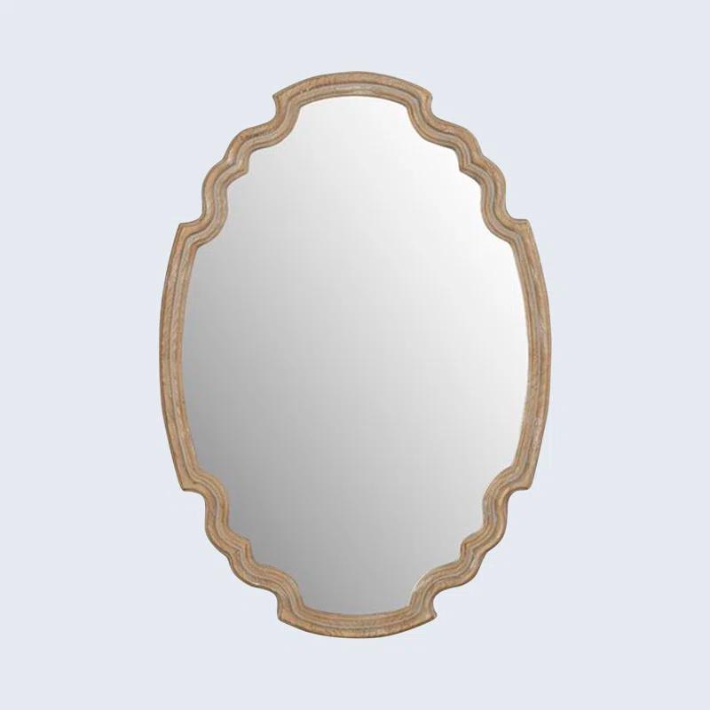 Alix Transitional Beige Rectangular Wood Mirror with Silver Accents