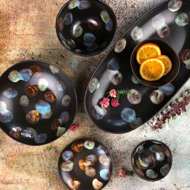 Dappled Black Ceramic 20 oz Pasta Bowl
