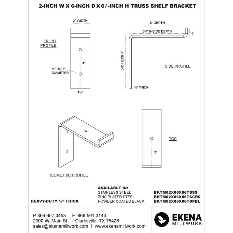Ekena Millwork Steel Truss Shelf Bracket