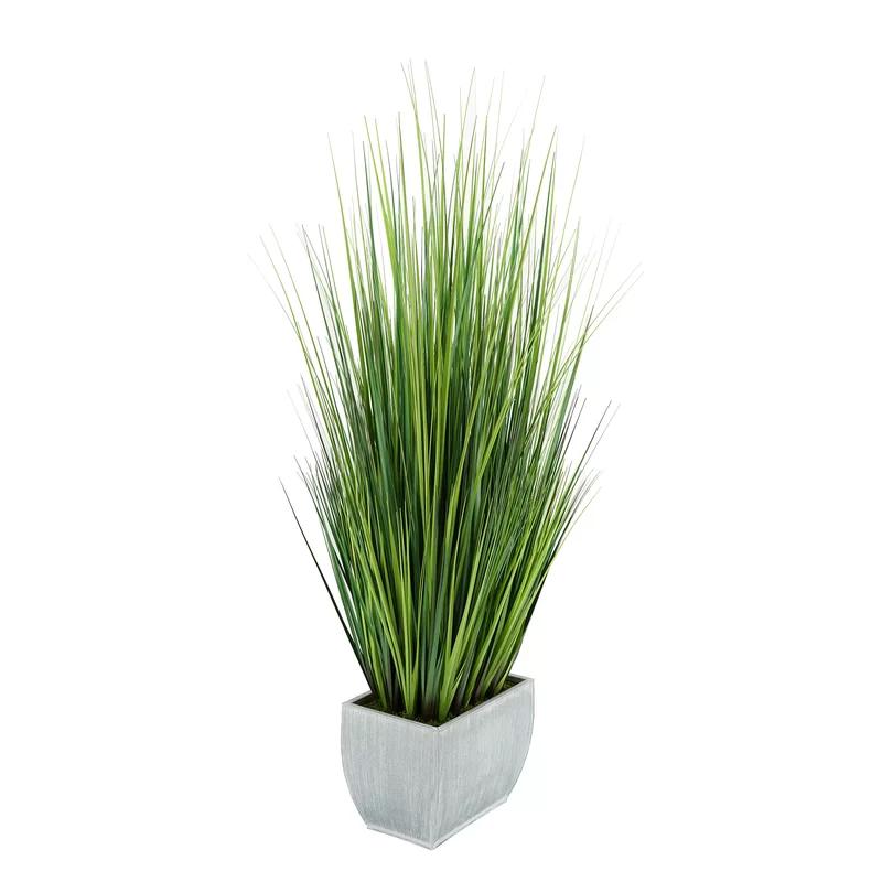 Contemporary Silk Grass in Zinc Rectangle Planter, 50" Tall