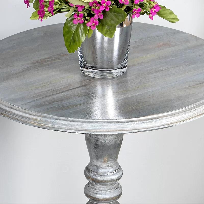 Dani Round Solid Mango Wood Pedestal Side Table - Gray