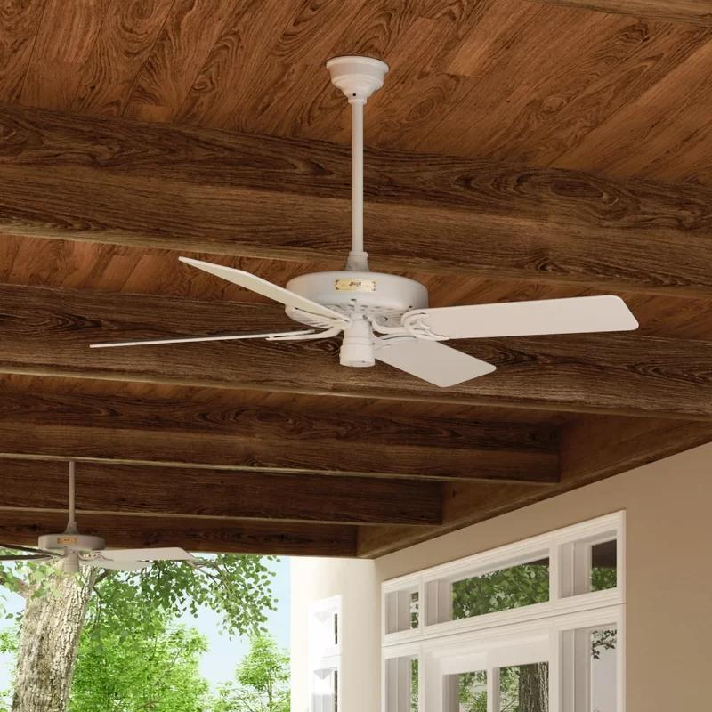 52" White Outdoor Ceiling Fan with Light and Reversible Blades
