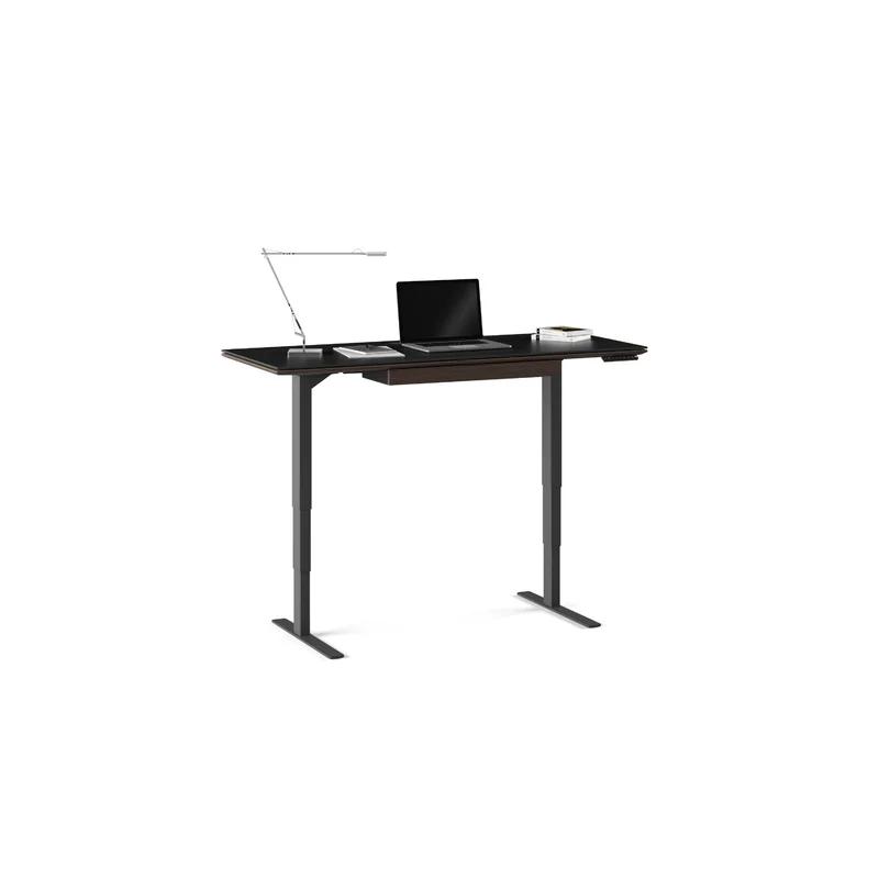 Charcoal Stained Ash Adjustable Height Standing Desk with Glass Top