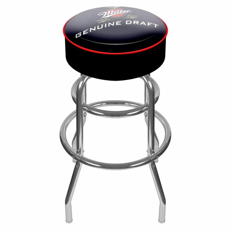 Adjustable Black Leather Swivel Bar Stool with Chrome Base