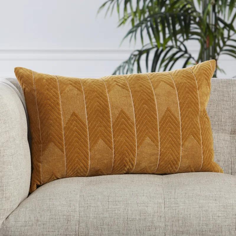 Floretta Modern Chevron Cotton Lumbar Pillow in Beige