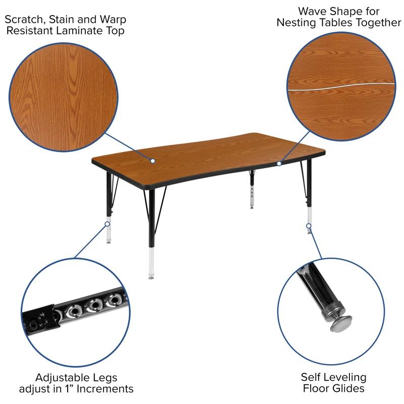 Flash Furniture Goddard 28"W x 47.5"L Rectangular Wave Collaborative Grey Adjustable Height Activity Table