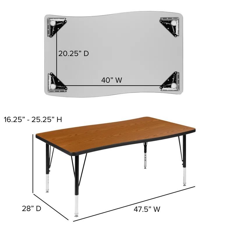 Flash Furniture Goddard 28"W x 47.5"L Rectangular Wave Collaborative Grey Adjustable Height Activity Table