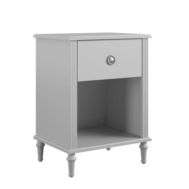 Arden Dove Gray Chic 1-Drawer Kids Nightstand with Open Cubby