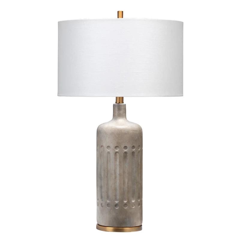 Annex Grey and Antique Brass Table Lamp with White Linen Shade