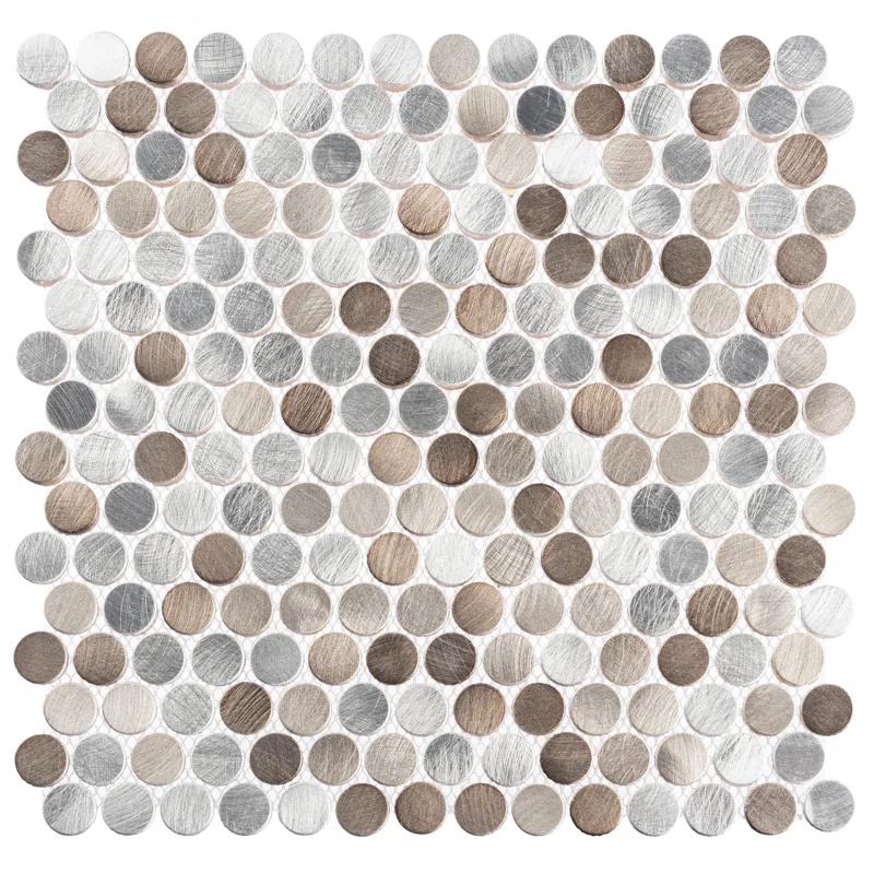 Orb 3/4" Metal Penny Round Mosaic Tile Shower Wall, Kitchen Backsplash and Wall Tile
