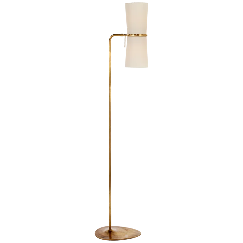 Edison Linen Shade Adjustable Task Floor Lamp in Antique Brass
