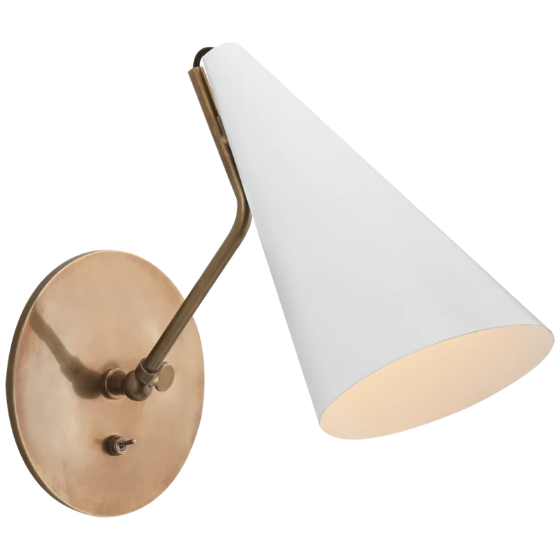 Clemente Adjustable Antique Brass Wall Sconce with Plaster White Shade