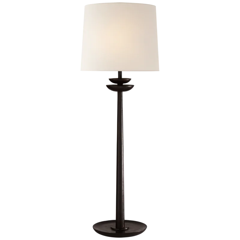 Edison Aged Iron Outdoor Buffet Table Lamp with White Linen Shade