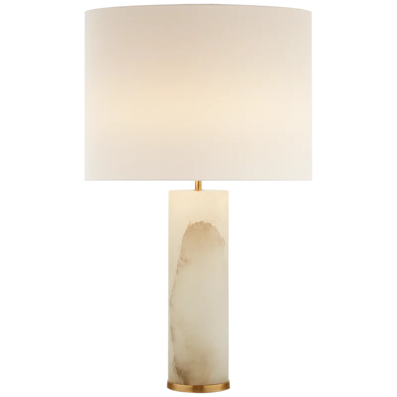 Edison-Inspired Alabaster and Brass Table Lamp with Linen Shade