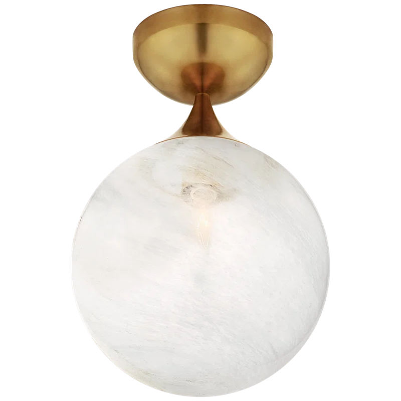 Antique Brass and White Glass Globe Flush Mount Light