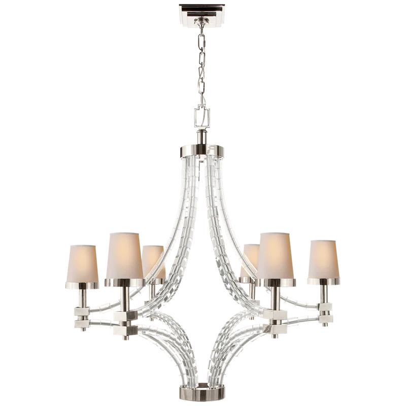 Polished Nickel Crystal 6-Light Chandelier with Candle Shades