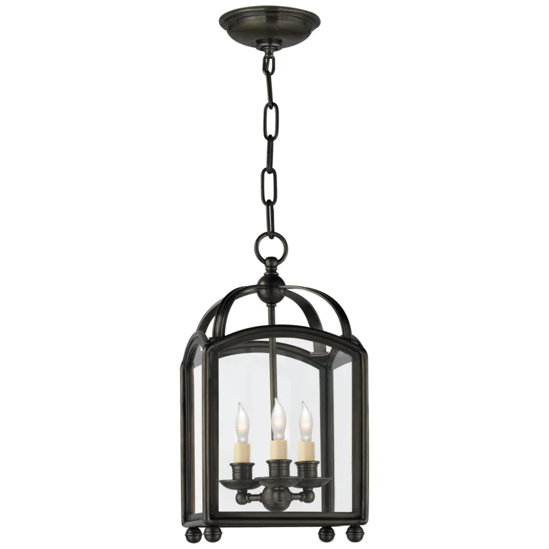 Arch Top Mini Lantern Bronze Pendant with Curved Glass