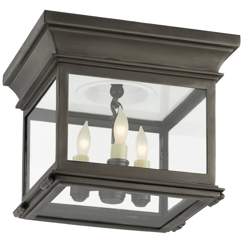 Antique-Burnished Brass and Glass 3-Light Flush Mount Fixture