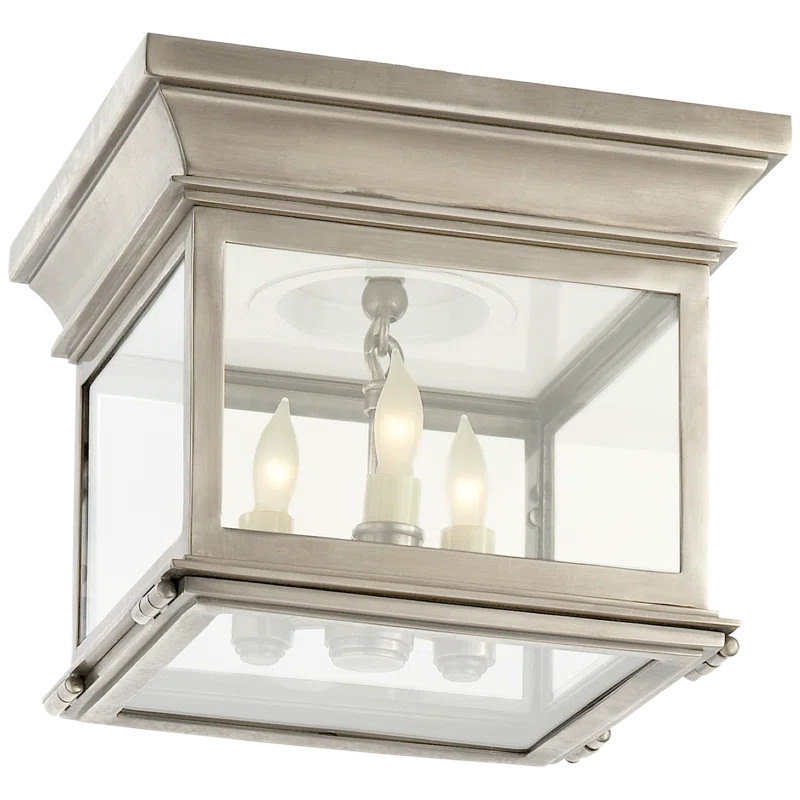 Antique-Burnished Brass and Glass 3-Light Flush Mount Fixture