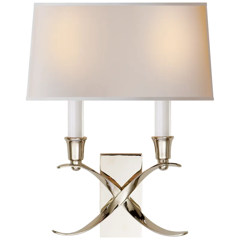 Polished Nickel Dual-Light Sconce with Paper Shade