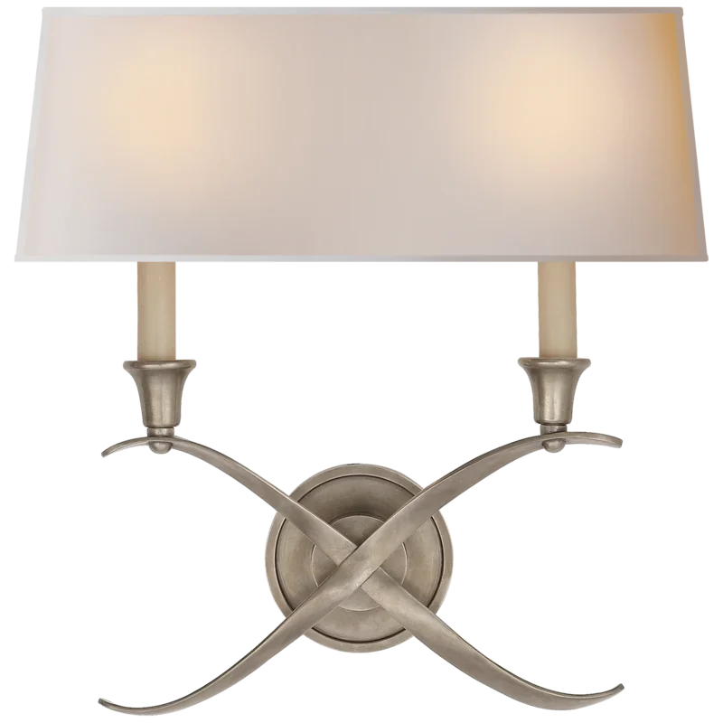 Cross Bouillotte Antique Nickel 2-Light Wall Sconce with Paper Shade