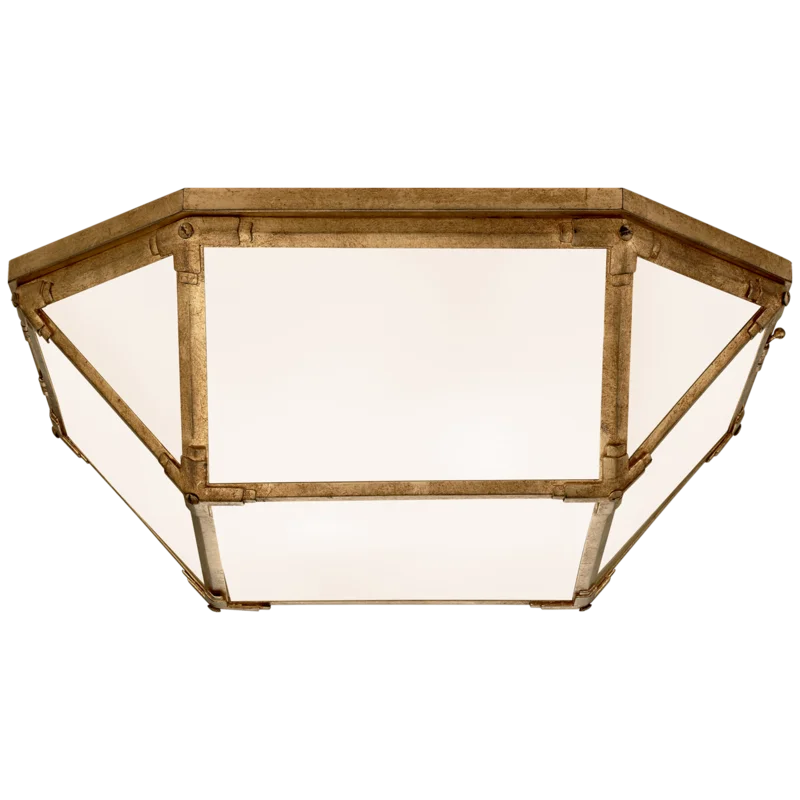 Morris Gilded Iron Geometric Flush Mount Ceiling Light with Frosted Glass