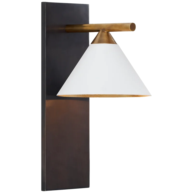 Cleo Bronze and Matte White 14" Armed Wall Sconce